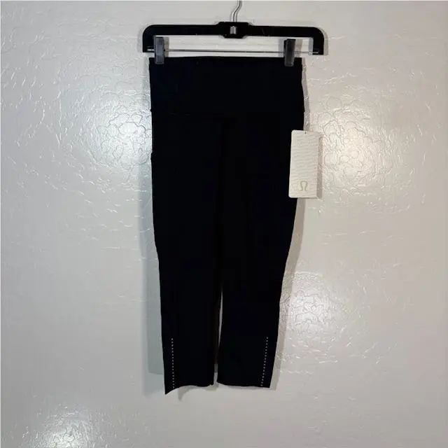 Lululemon Leggings Womens 4 Black Fast Free Crop II High Rise Run Yoga Pants