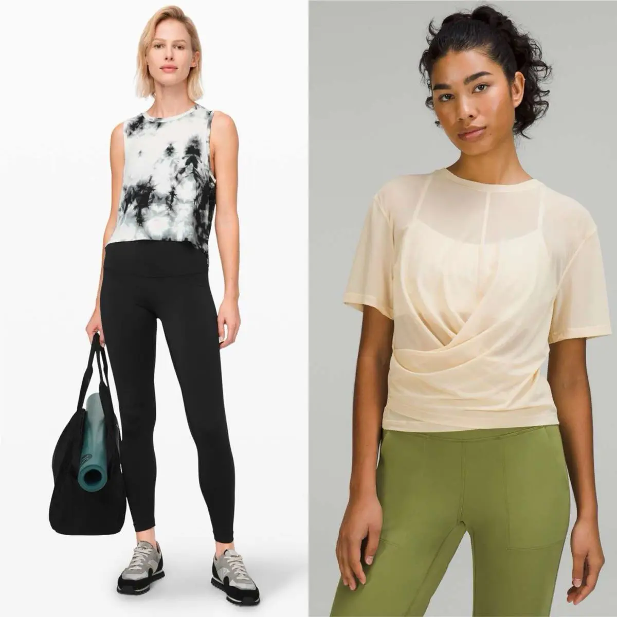2PC- Lululemon Train to Be Tank Shibori Deep Coal +lightweight Mesh Yoga Tee