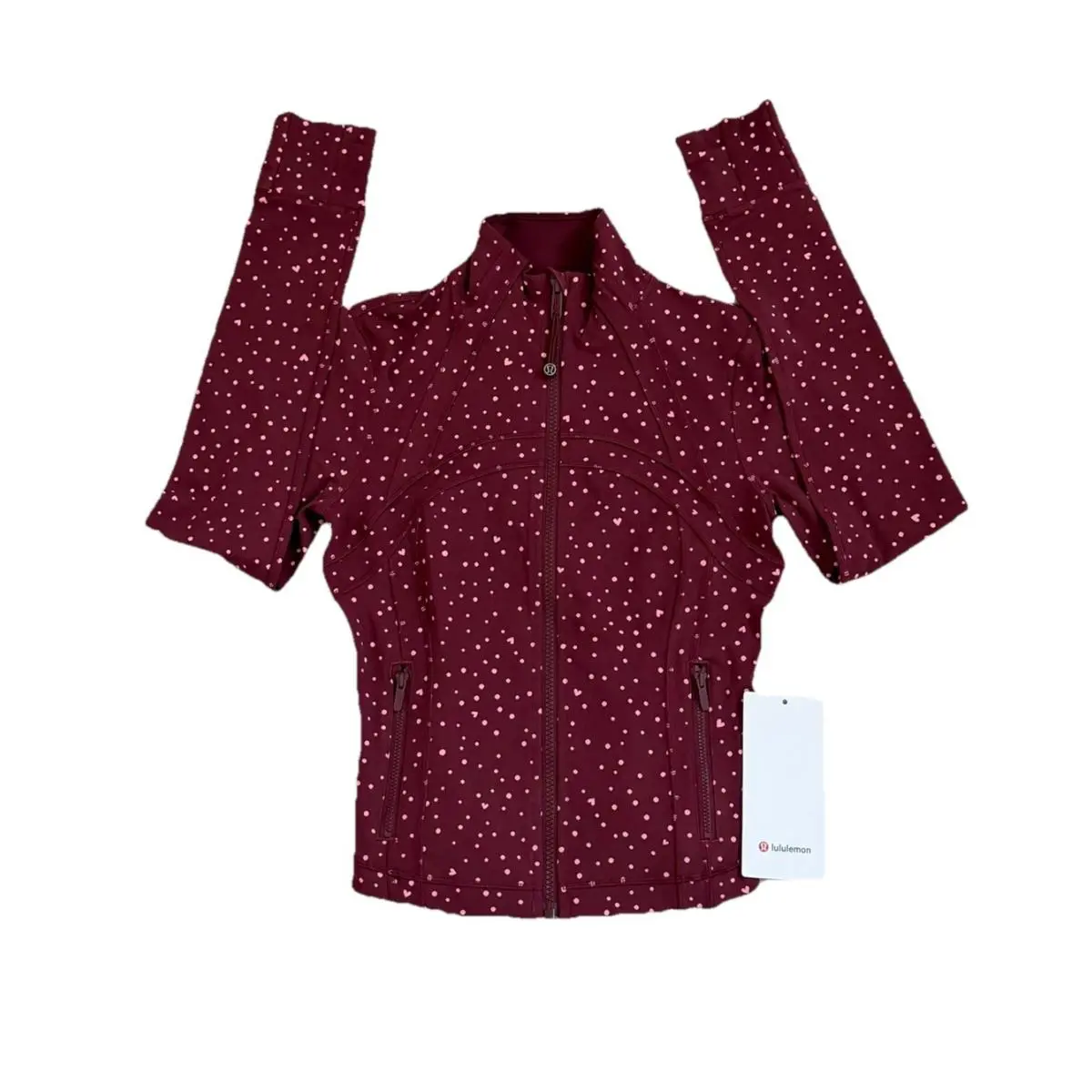 Lululemon Define Cropped Jacket Burgundy Heart Dot Pink Size 2