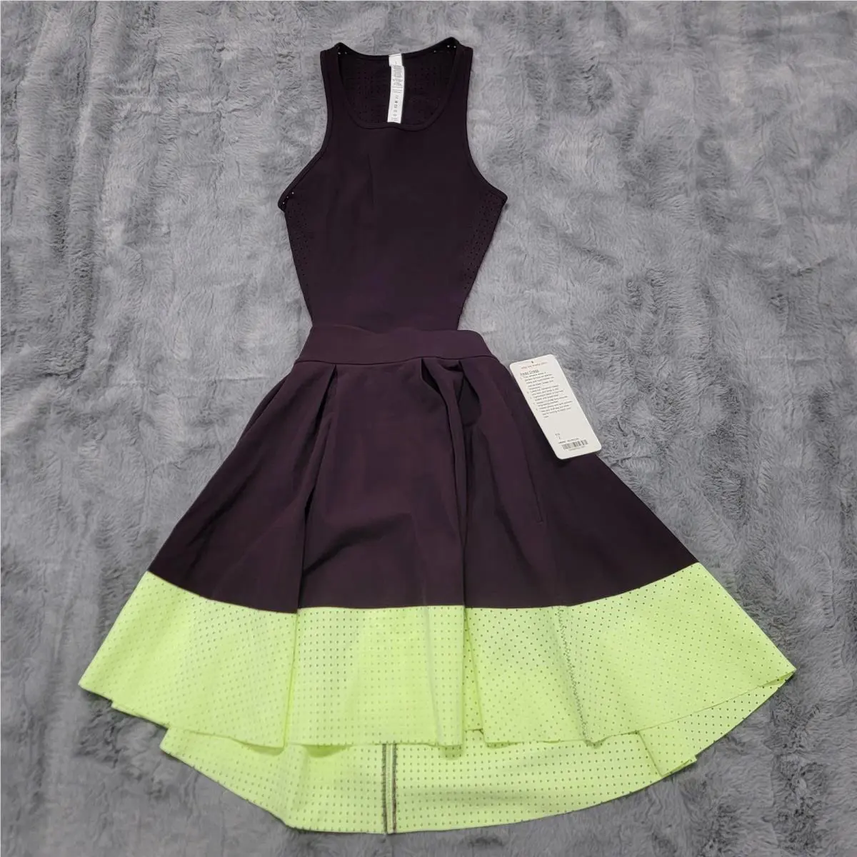Lululemon Away Tennis Dress Womens 2 Purple Colorblock Hi Low Laser Cut Travel