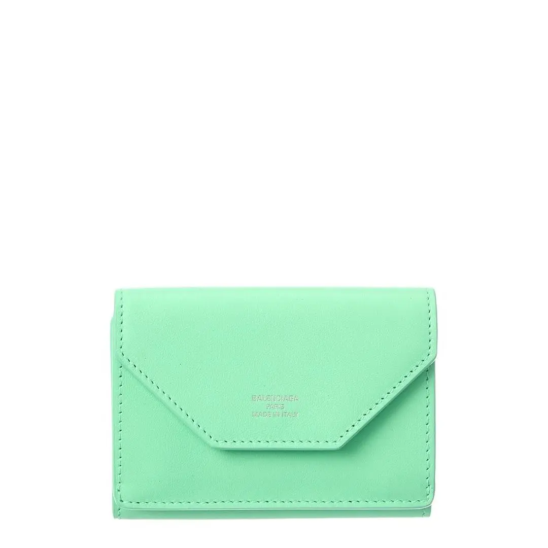 Balenciaga Logo Mini Leather Card Holder Women`s Green