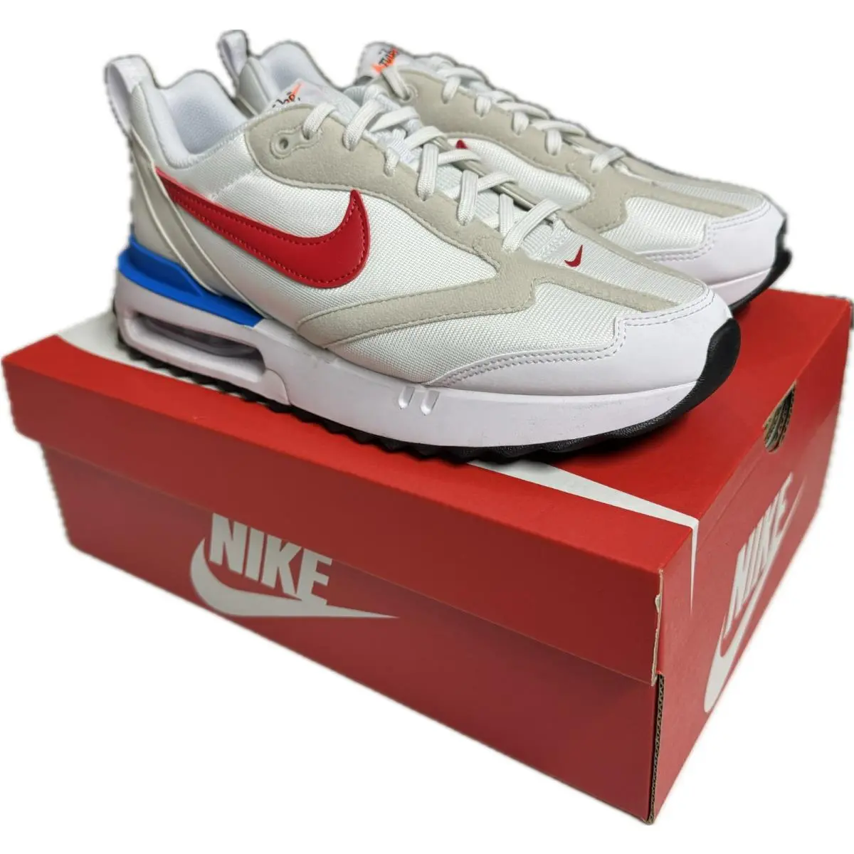 Nike Air Max Dawn Men`s White Blue Red Running Sneakers DM0013-100 - White Blue Red