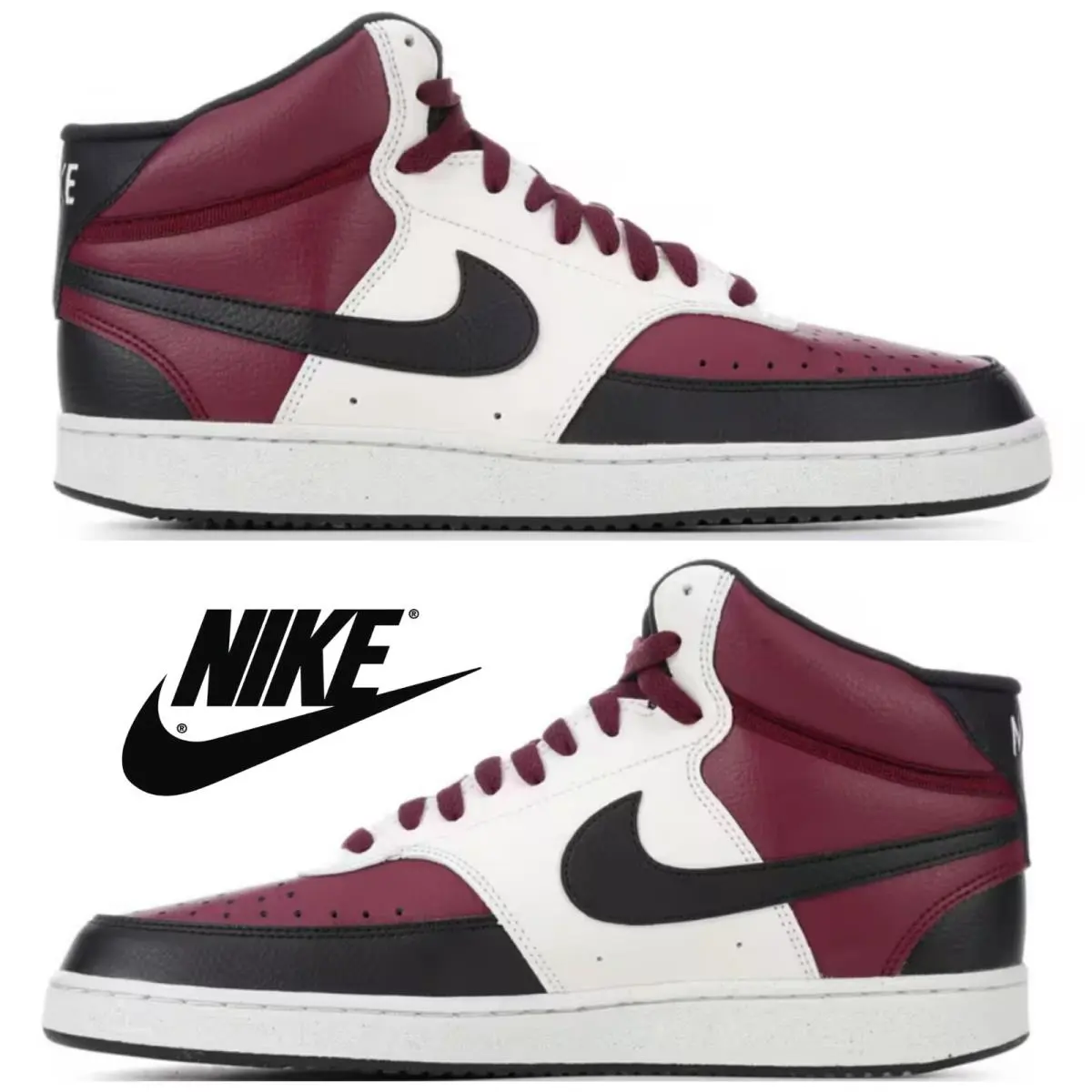 Nike Court Vision Mid Men`s Sneakers – Casual Sport Comfort High-top Shoes - Red, Manufacturer: beet/blk/silver