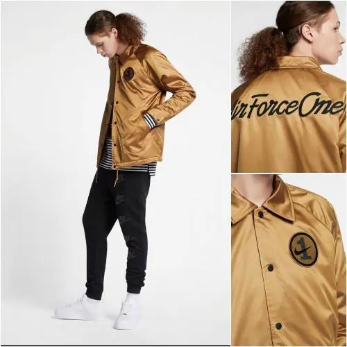 Nike Sportswear Air Force One Varsity Jacket Bronze AH8515-255 Mens Medium