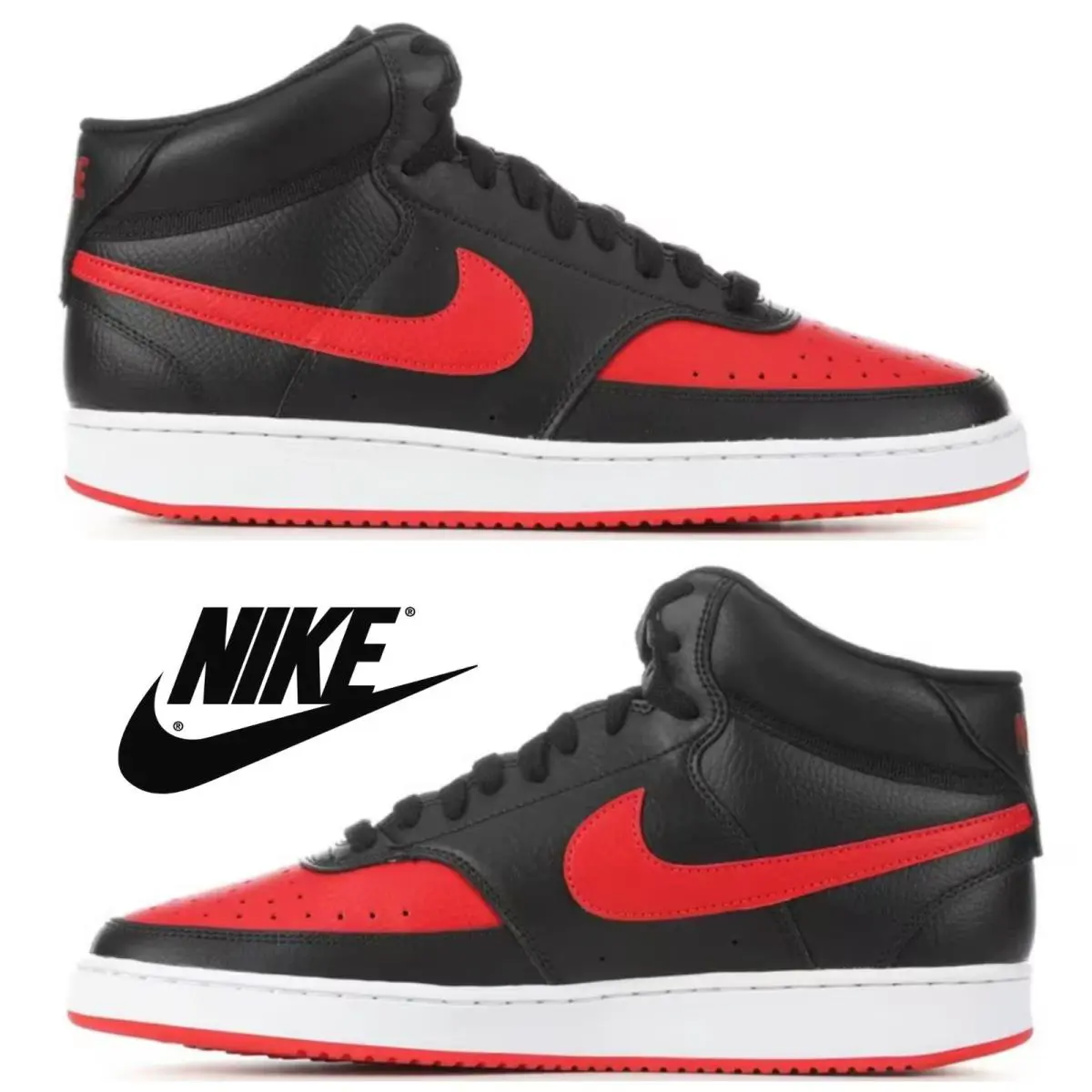 Nike Court Vision Mid Men`s Shoes Sneakers Casual Sport Comfort Walking Athletic - Black, Manufacturer: black/red