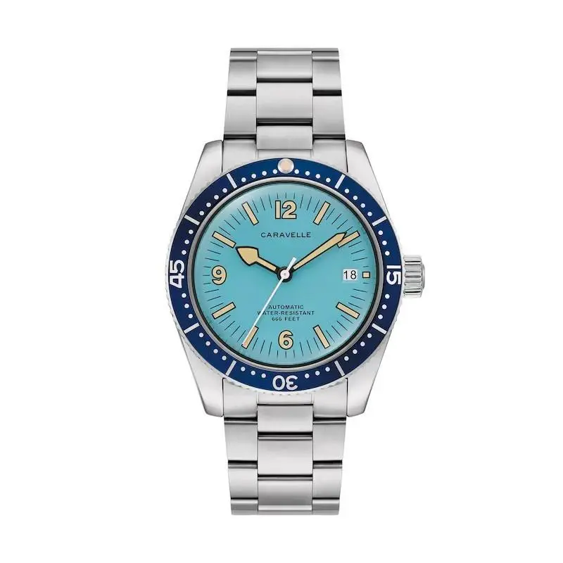 Bulova Caravelle 43B178 Men`s Sea Hunter Stainless Steel Blue Dial Automatic Watch - Dial: Blue, Band: Silver, Bezel: Blue