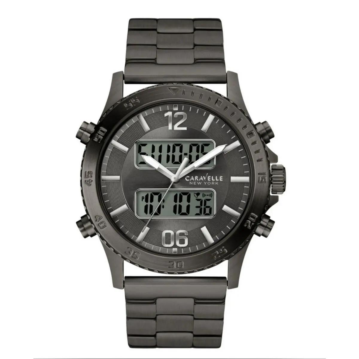 Caravelle By New York Dual Time Gray Dial Gun Metal Men’s Watch 45B136 ￼
