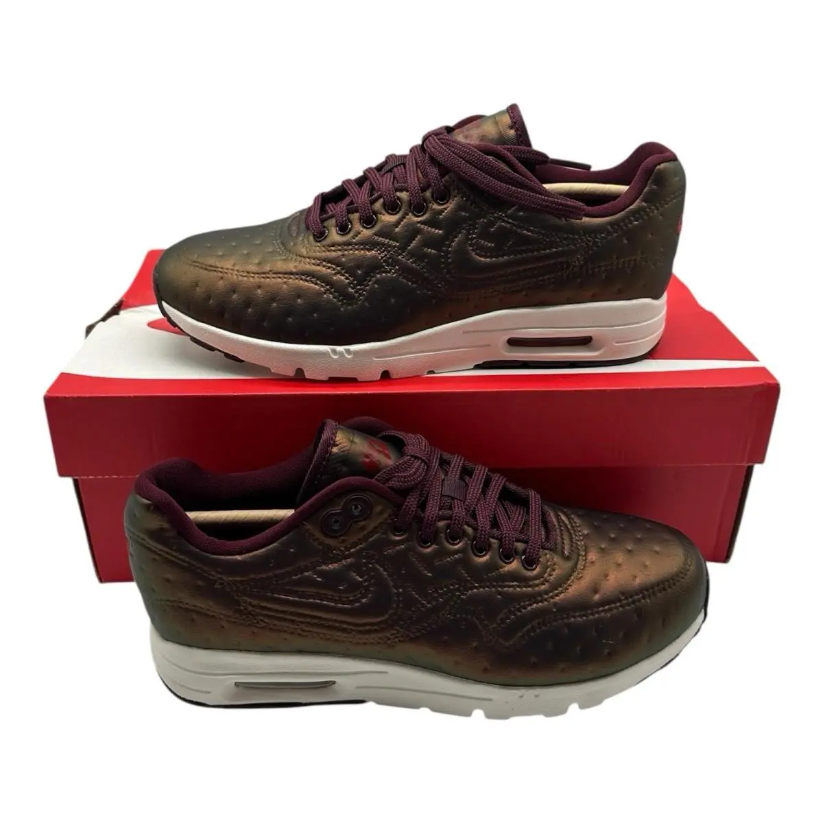Nike Air Max 1 Ultra Premium Jacquard Shoes Womens 8 Metallic Maroon 861656-900