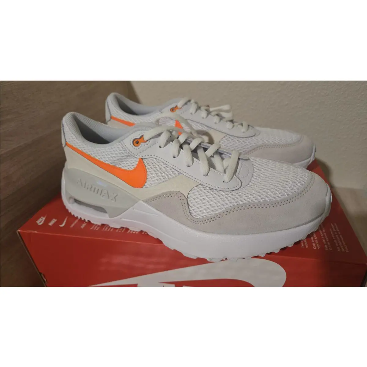Nike Air Max Systm Big Kids GS Size 7Y White/orange Grey DQ0284-114 Halfbox