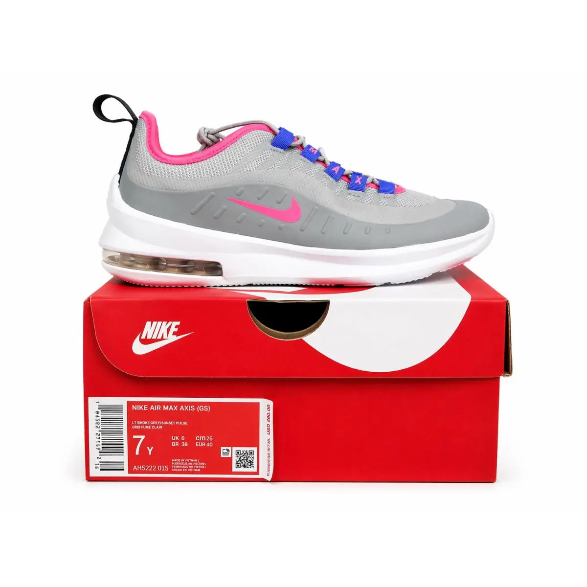 Nike Air Max Axis GS Lt Smoke Grey/pink/white AH5222-015 Size 7 Youth