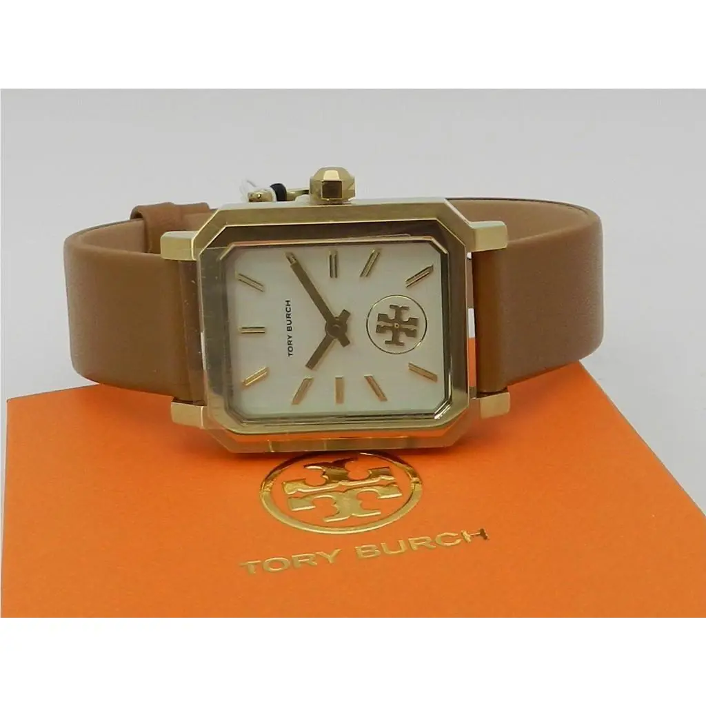 Tory Burch Women`s Robinson Luggage Leather Roller Bar Strap Watch 27x29mm