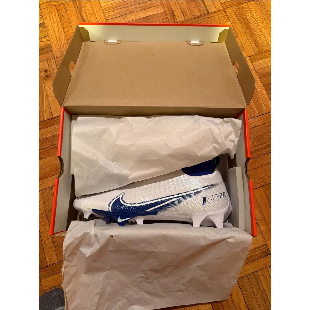 Nike Vapor Edge Pro 360 White Blue Football Cleats Sz 11.5 CV6345 107 Rare