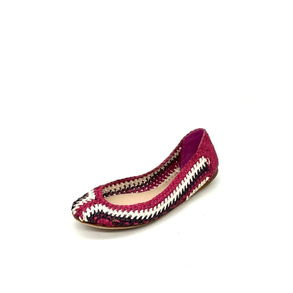 Prada Woven Handmade in India Leather Ballerina Ballet Flats Shoes Pink