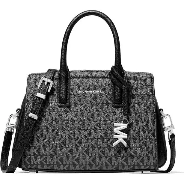 Laila Extra Small Crossbody Bag Women`s Purse Handbag Silver-tone Hardware/Signature Coated Twill/Black by Michael Kors