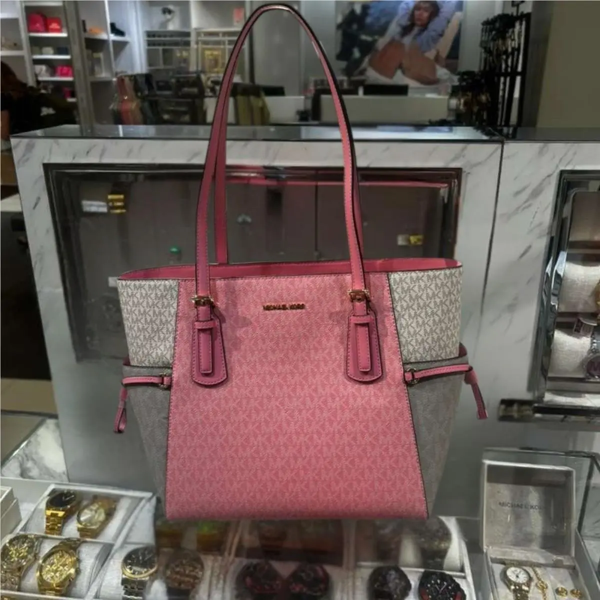 Voyager Women Large MK Logo East-west Shoulder Tote Bag Handbag CARNATION MULTI by Michael Kors