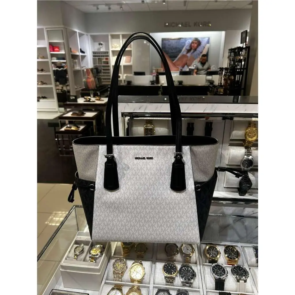 Voyager Women Large MK Logo East-west Shoulder Tote Bag Handbag OPTIC WHITE MULTI by Michael Kors