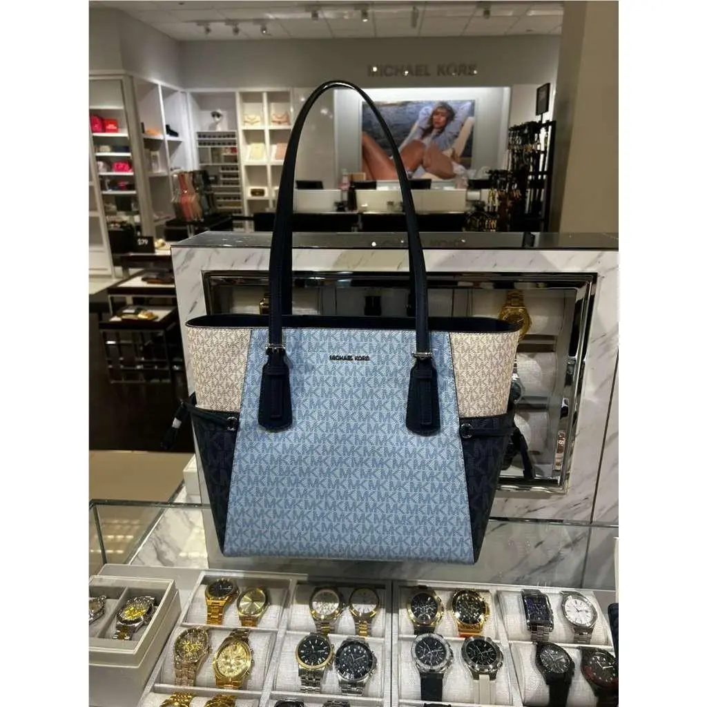 Voyager Women Large MK Logo East-west Shoulder Tote Bag Handbag PALE OCEAN MULTI by Michael Kors