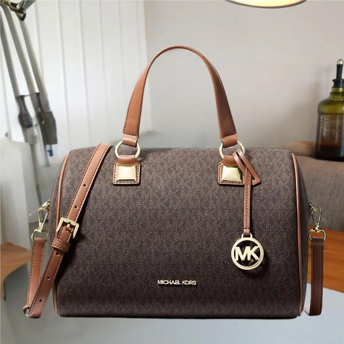 Grayson Women Medium Pebbled Leather Duffel Crossbody Bag Handbag BROWN by Michael Kors