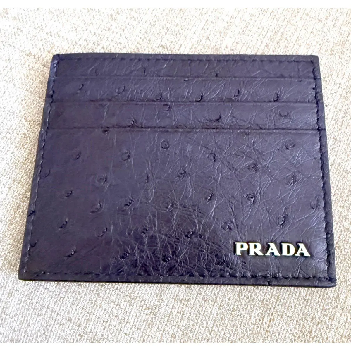 Prada Bleu Ostrich Leather Card Holder Wallet 2MC223 Struzzo Navy Blue Italy
