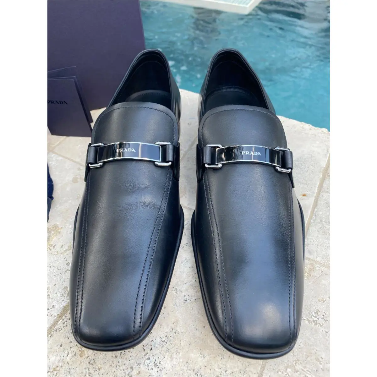 Prada Logo Leather Loafer Business Shoes 4D2823 Black Sz 5.5 US 6.5