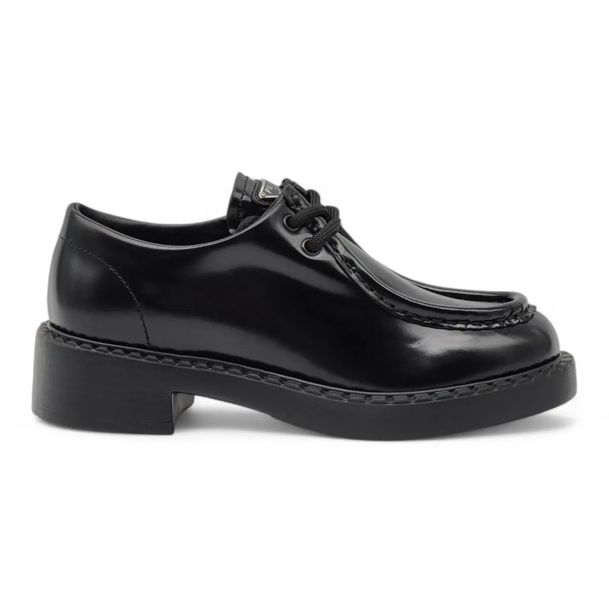 Prada Triangle Logo Women`s Lace-up Leather Shoes Black EU 36 US 6