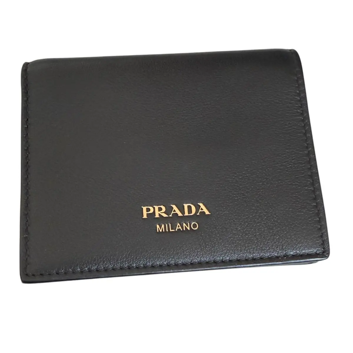 Prada Black Soft Grain Leather Bifold Wallet 1MV204 Gold Logo Made in Italy