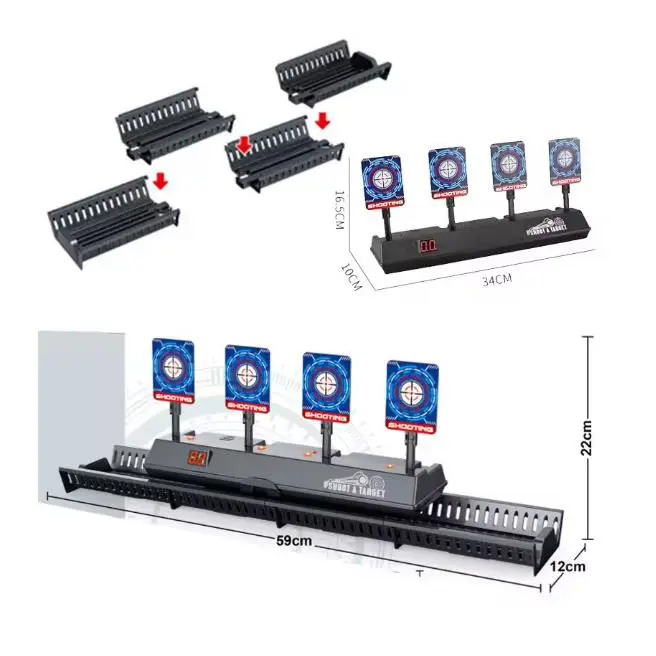 Auto Reset Electronic Target For Nerf Guns with Sound Light Scoring 1 Rail 4 Target