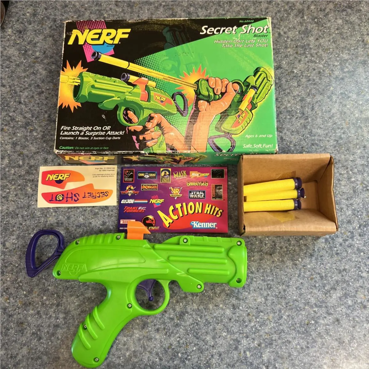 Vtg 1994 Nerf Secret Shot Blaster Box 3 Darts 60448