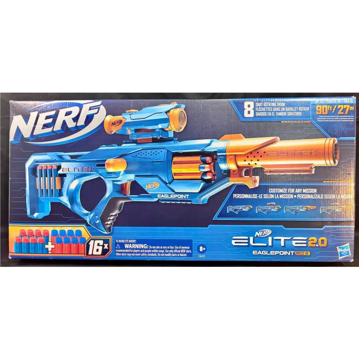 Nerf Elite 2.0 Eaglepoint RD-8 Blaster 8 Dart Drum Ages 8+ Toy Gun Fire Play