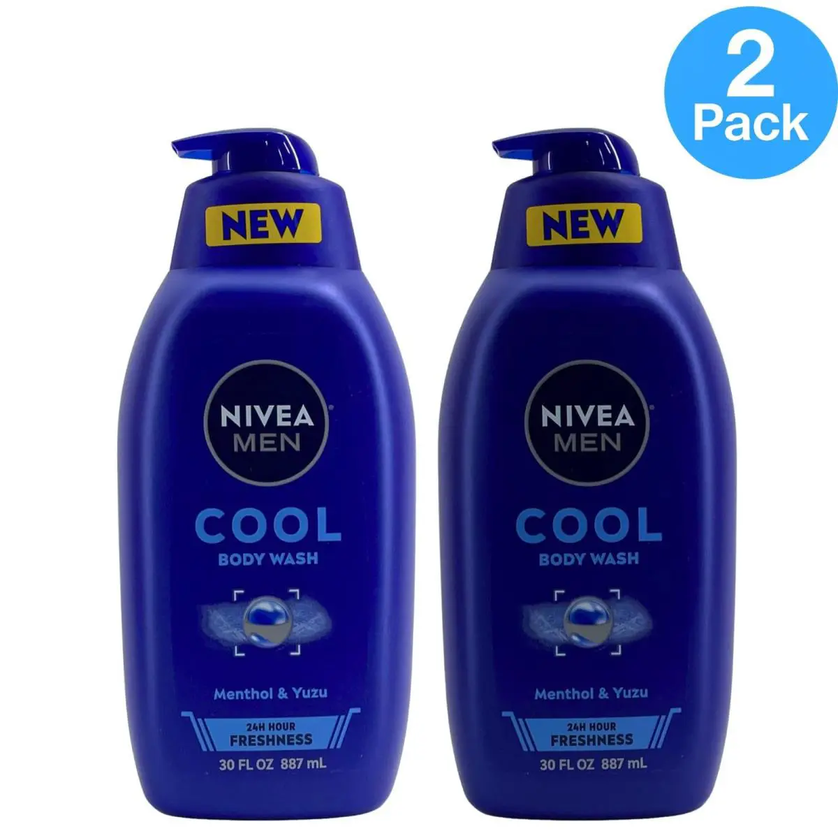 Nivea Men Cool Body Wash with Menthol Yuzu 30 fl oz 2 Pack 24H Freshness