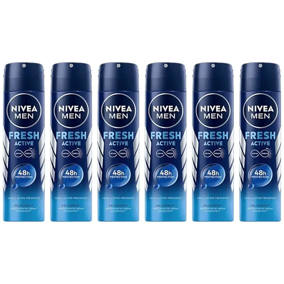 Nivea Men Fresh Active 48 Hour Deodorant Spray 5oz 150ml Pack of 6