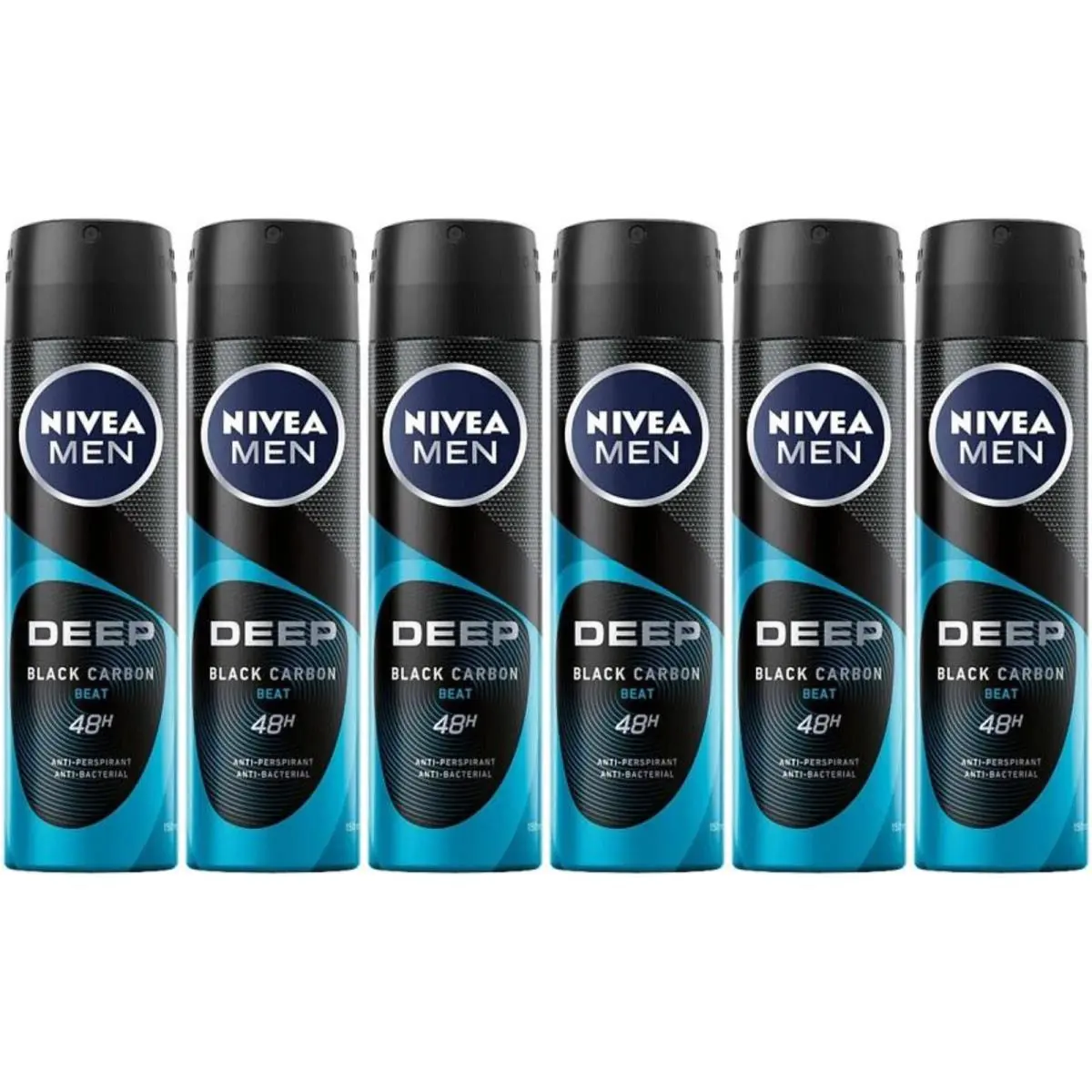 Nivea Men Deep Black Carbon 48 Hour Deodorant Spray 5oz 150ml Pack of 6