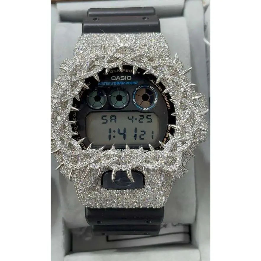 Custom Moissanite Thorn Bezel G-shock DW-6900 Watch by Casio