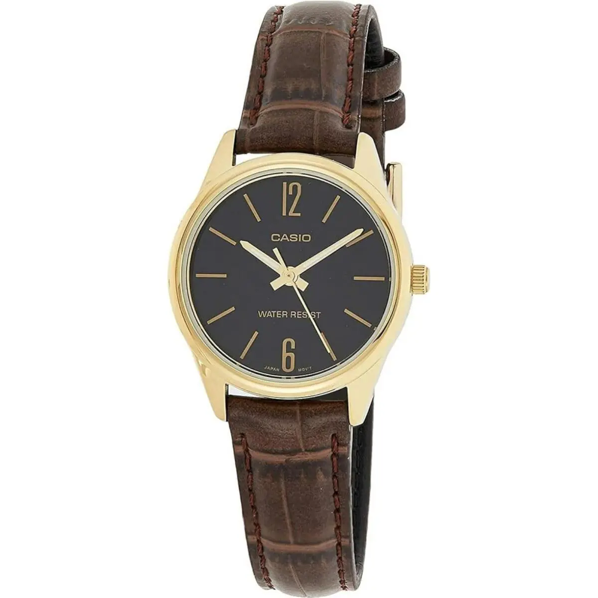 Casio Women’s Gold-tone Leather Strap Analog Watch Black Dial