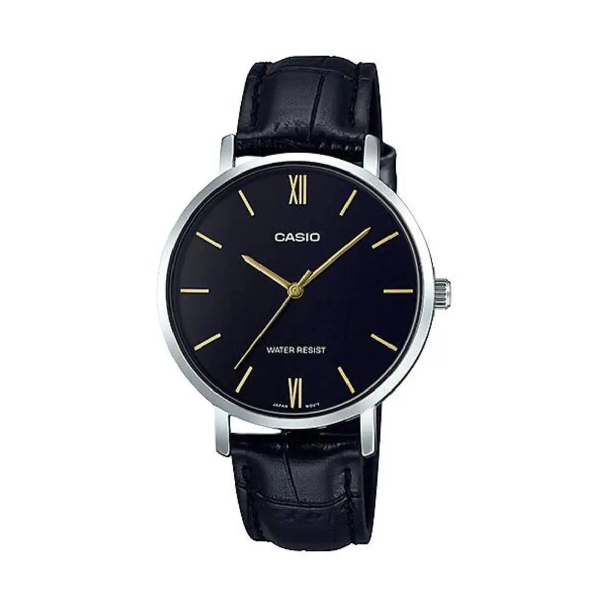 Casio Women’s Black Leather Strap Black Dial Watch - Casio LTP‑VT01L‑1BUDF