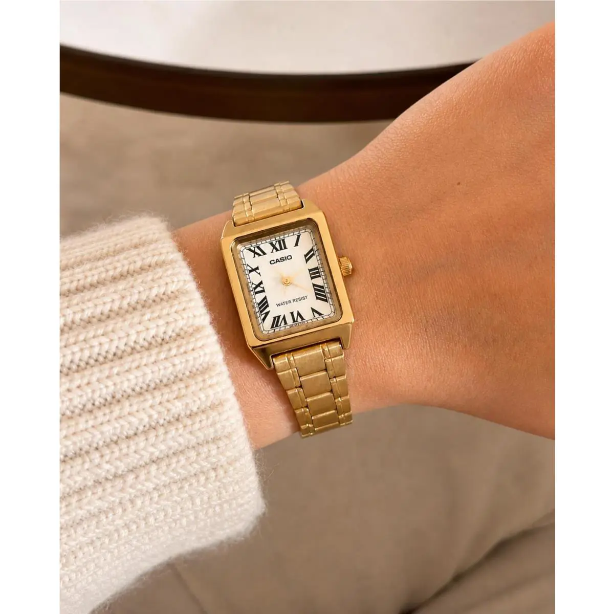 Casio Gold Rectangular Roman Dial Watch Women Minimal Dress Watch Classic Small Watch