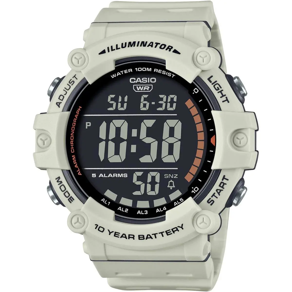 Casio Unisex Digital Watch Dual Time Chrono White Resin Strap AE-1500WH-8B2VCF