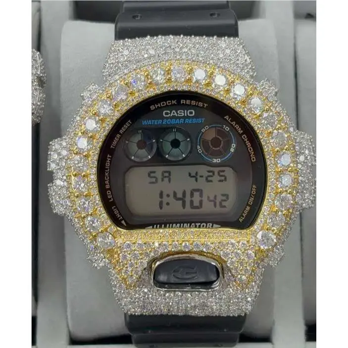 Custom Moissanite Two Tone Bezel G-shock DW-6900 Watch by Casio