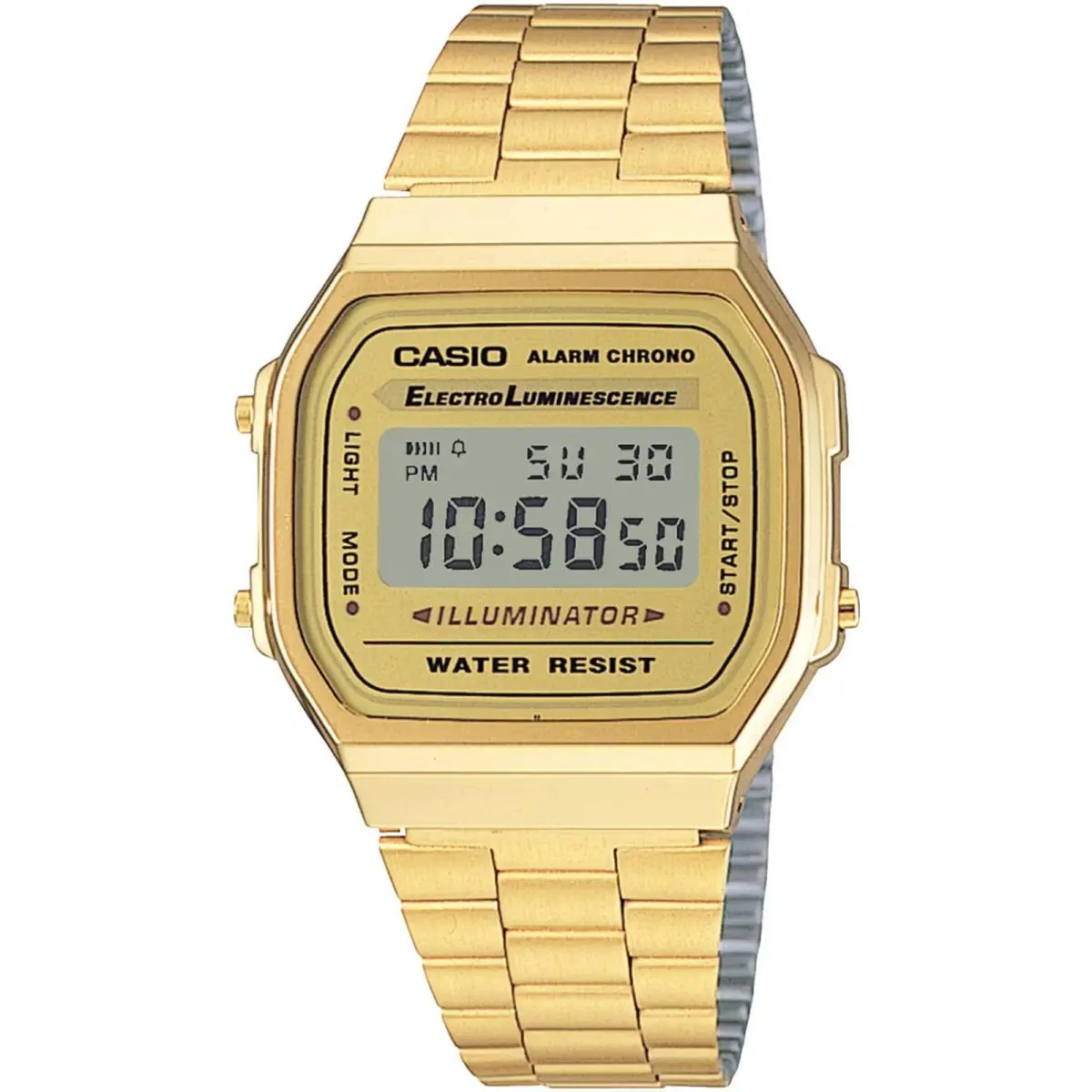 Casio Unisex Digital Watch Vintage Gold Dial Stainless Steel Bracelet A168WG-9VT