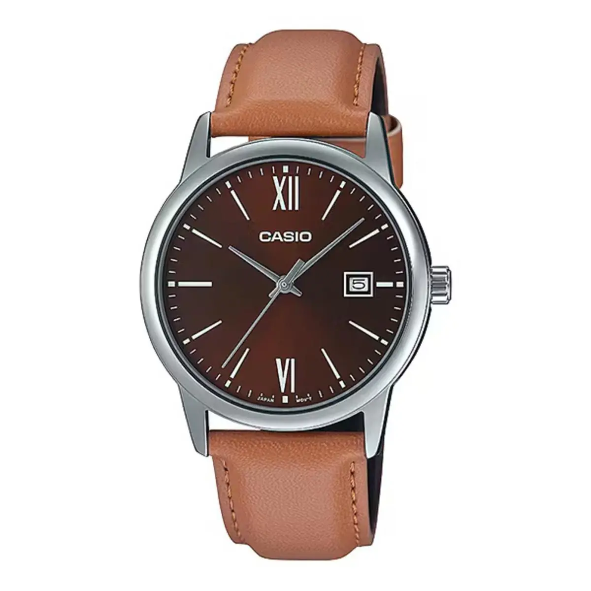 Casio Men’s Brown Dial Leather Strap Watch - MTP-V002L-5B3UDF