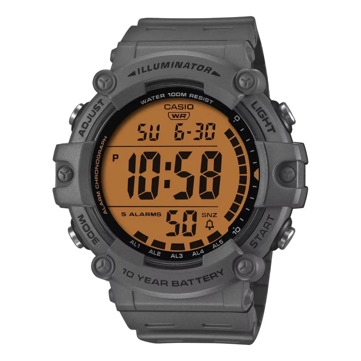 Casio AE-1500WHC-8A Gray/orange Led Illuminator Digital Watch