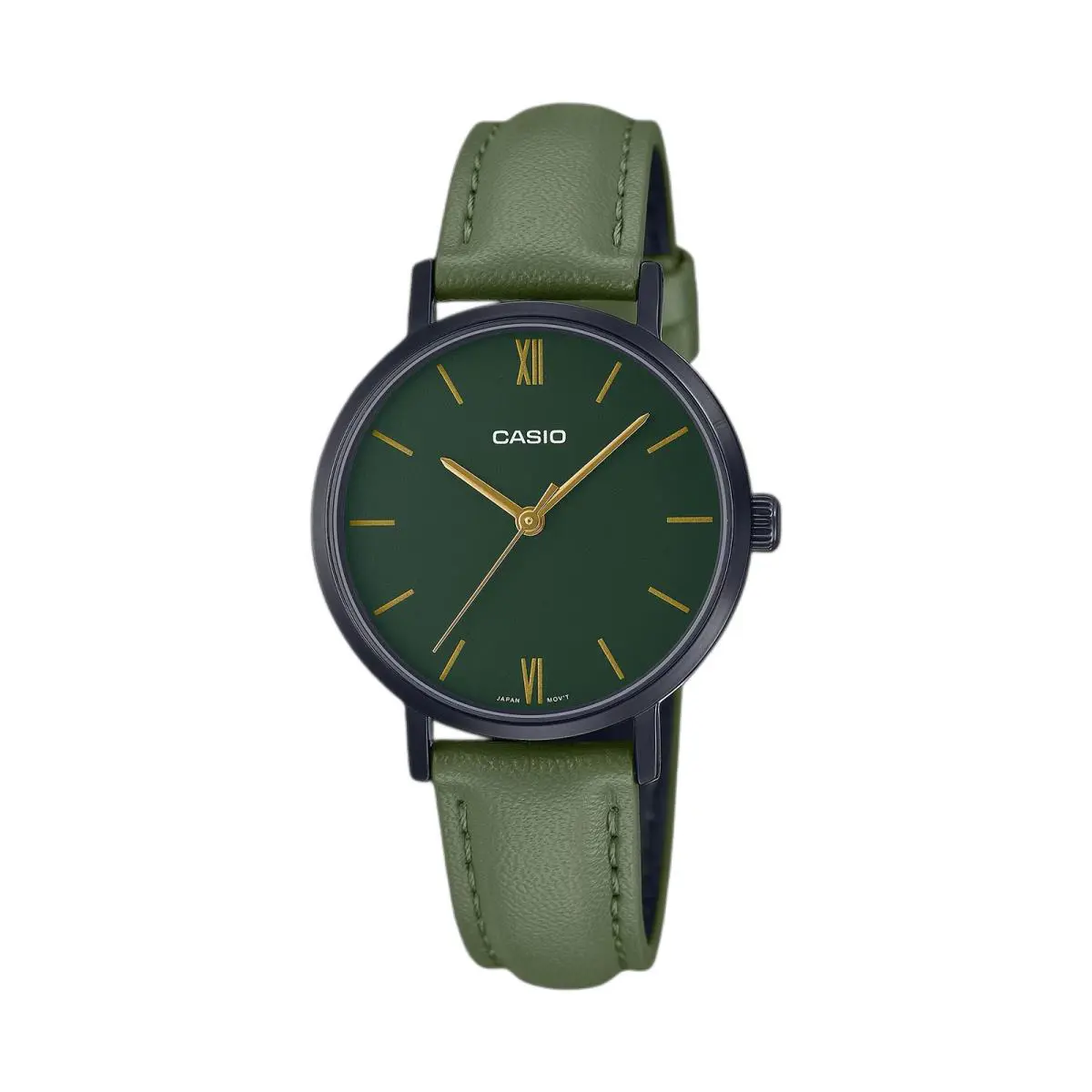 Casio Women’s Black Case Green Dial Leather Strap Watch - LTP-VT02BL-3AUDF