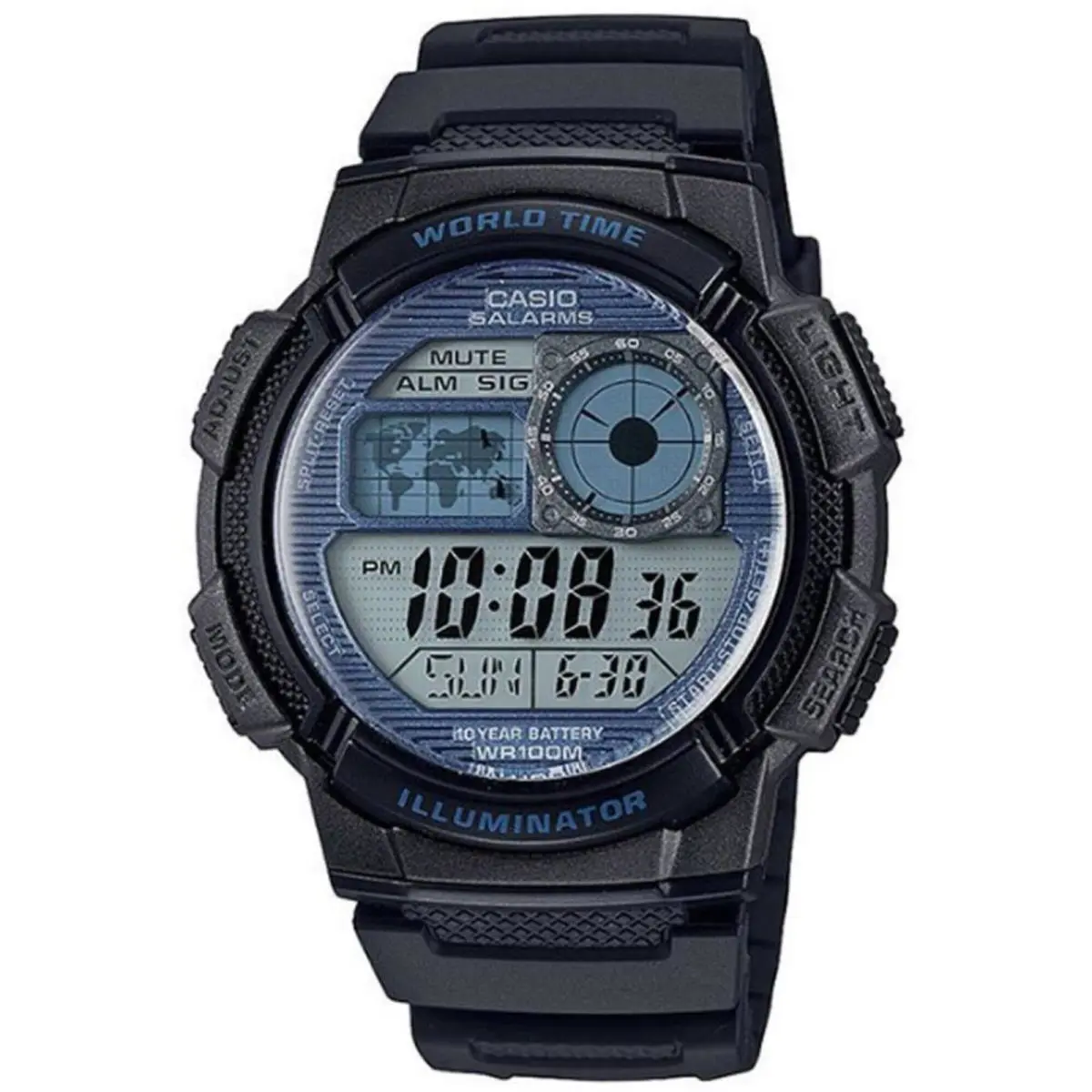 Casio Unisex Digital Watch Quartz World Time Black Resin Strap AE-1000W-2A2VCF