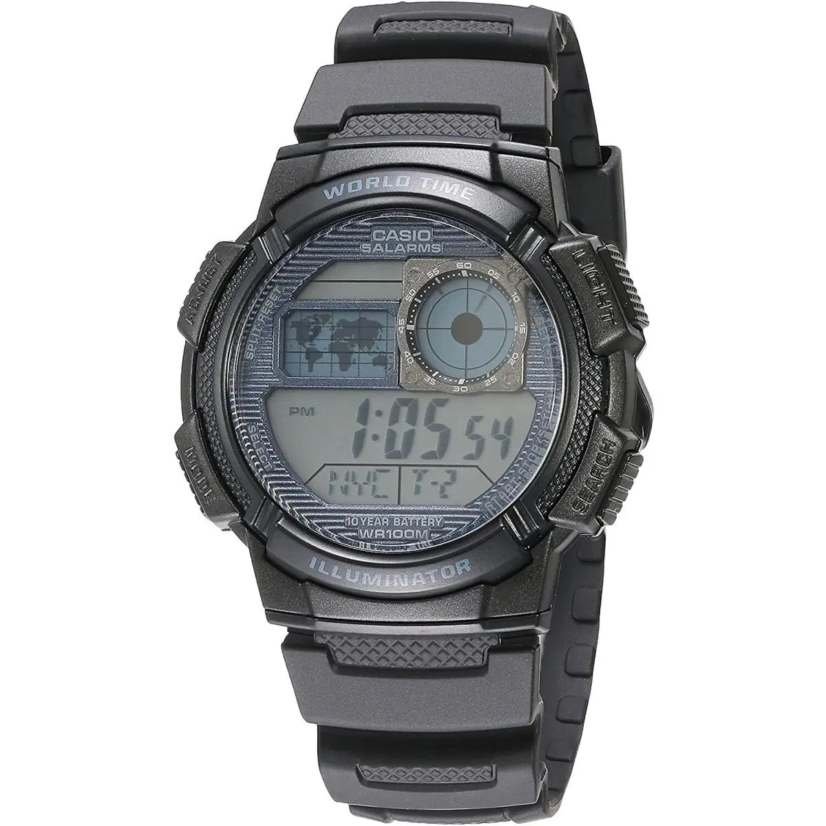 Casio Water Resistant Digital Black Plastic Round Men`s Watch AE-1000W-2A2VCF