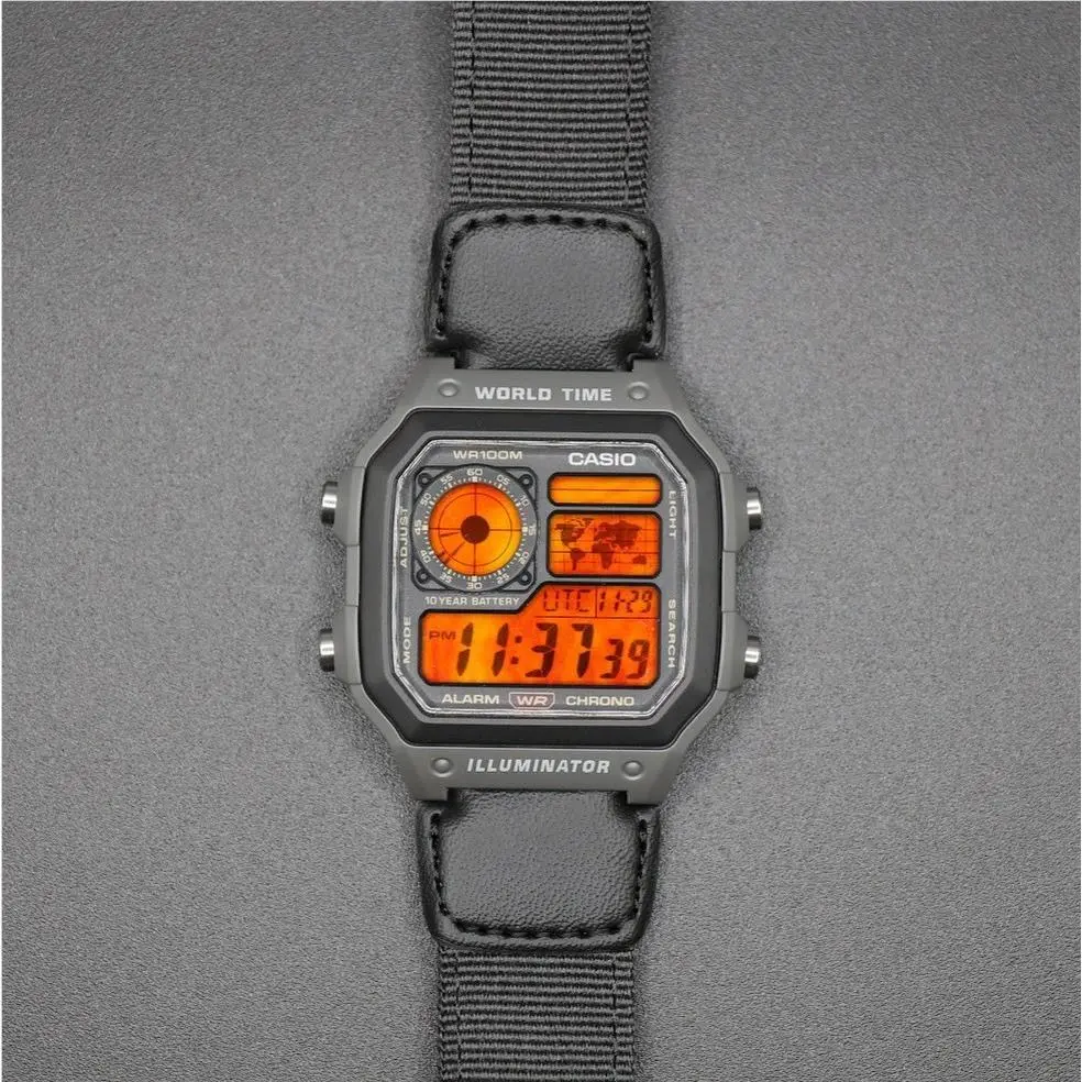 Nuclear Flame Casio Digital Sport Royale AE-1200WHUB World Time Watch Mod