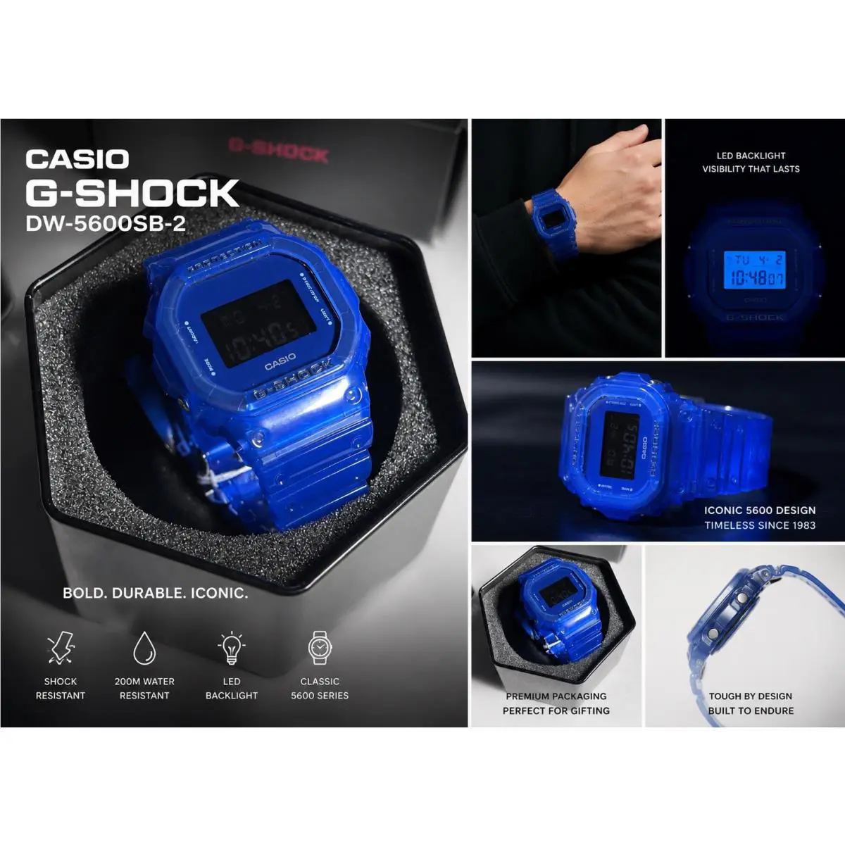 G-shock DW5600SB-2 Blue Translucent Digital Watch – by Casio