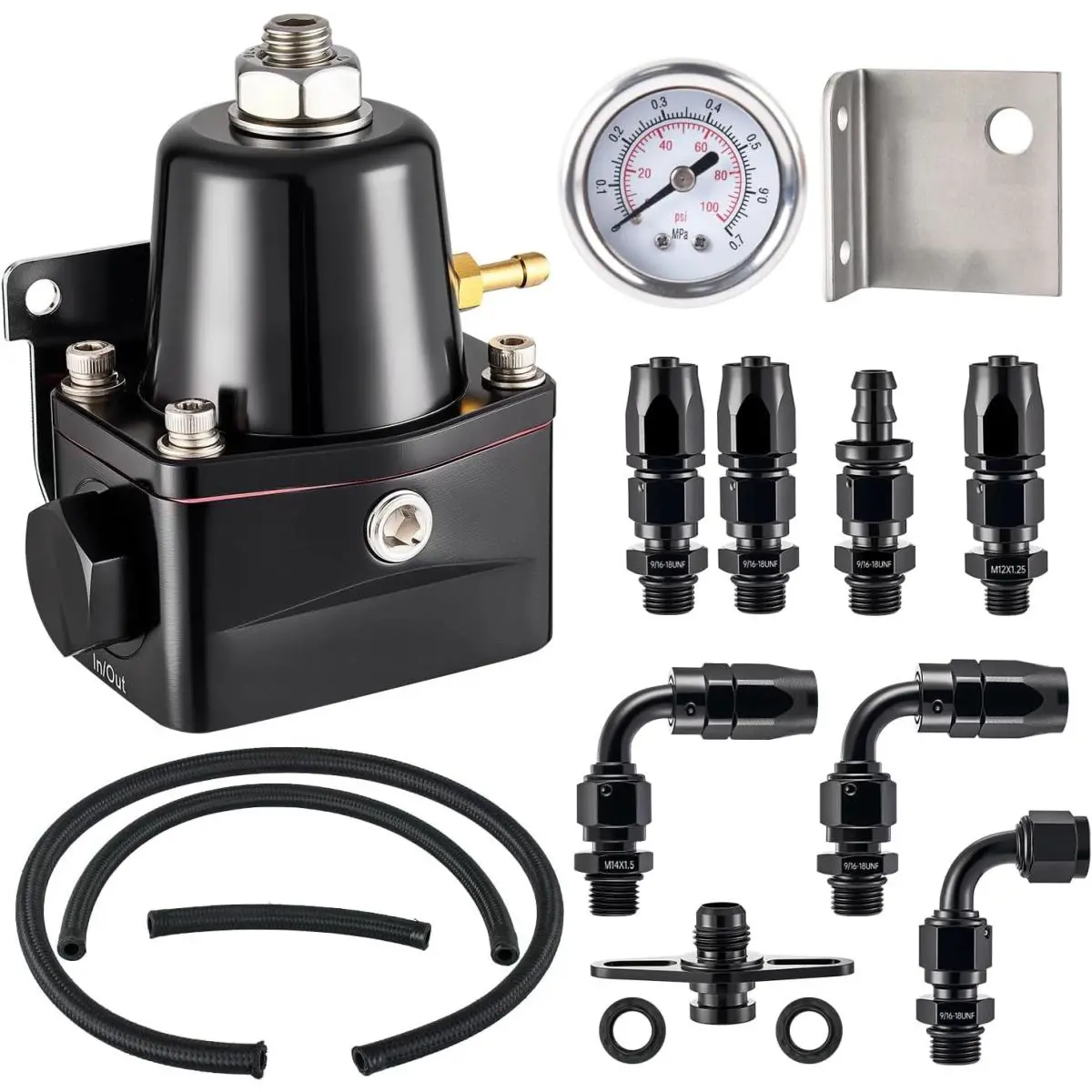 Casio Fuel Pressure Regulator 6AN Efi Bypass Return Adjustable 30-70PSI Black