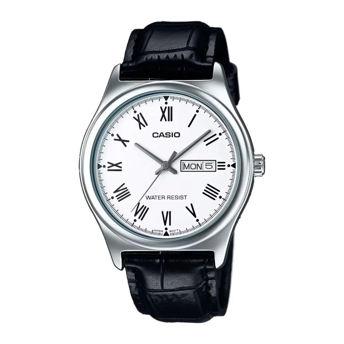 Casio MTP-V006L-7B Men`s Leather Band Roman White Dial Day Date Watch