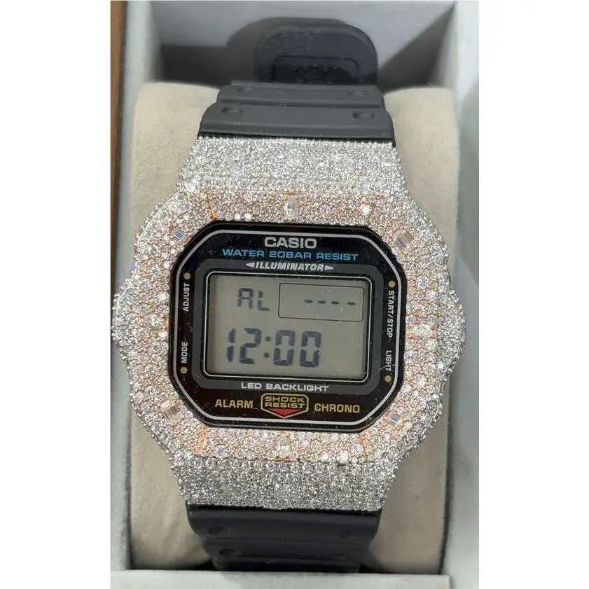 Custom Vvs Moissanite G-shock DW-5600 Watch Two Tone Bezel by Casio