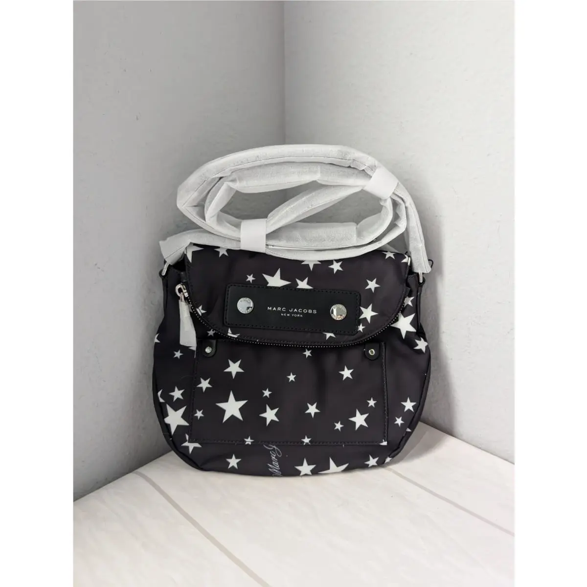 Marc Jacobs Star Print Preppy Nylon Mini Messenger Bag Black Multi